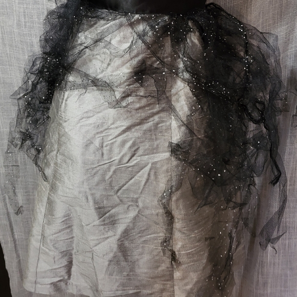 🎃GirlsZombie undead prom Black & Grey satin ragged strapless  Halloween Costume - Picture 3 of 12